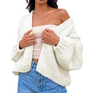 Crochet Chunky Cable Knit Cardigan Oversized Y2K Aesthetic Open Front